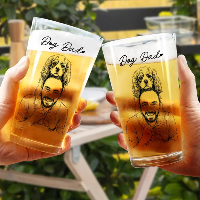 Gift For Father,Gift For Grandpa,Pet Lovers,Pet Mom,Pet Dad,Dog Lovers,Dog Mom,Dog Dad,Cat Lovers,Cat Mom,Cat Dad,Non-Eng,Photo - Pencil Sketch,Humorous - Custom Photo Pencil Sketch Family Dog Cat Portrait - Personalized Beer Glass