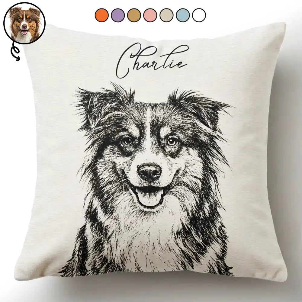 Custom Photo Pencil Sketch Family Dog Cat Portrait - Personalized Pillow