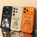 Custom Photo Pencil Sketch We Love You Mommy Daddy - Personalized Leather Phone Case