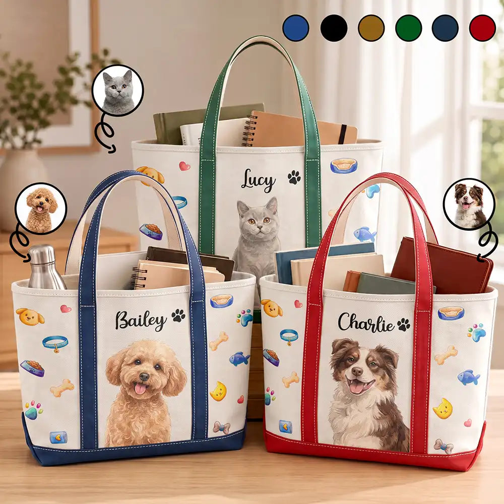 Custom Photo Realistic Watercolor Art Lovely Dog Cat Portrait - Personalized Fabric Tote Bag