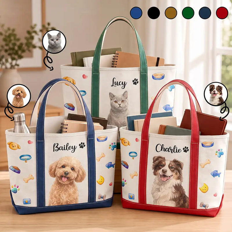 Adorable,Art Design,Pet Lovers,Photo - Watercolor - Remove BG - Custom Photo Realistic Watercolor Art Lovely Dog Cat Portrait - Personalized Fabric Tote Bag