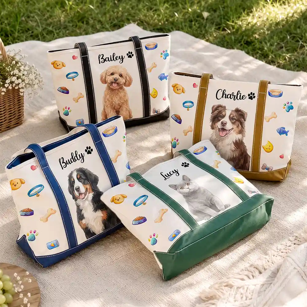 Adorable,Art Design,Pet Lovers,Photo - Watercolor - Remove BG - Custom Photo Realistic Watercolor Art Lovely Dog Cat Portrait - Personalized Fabric Tote Bag