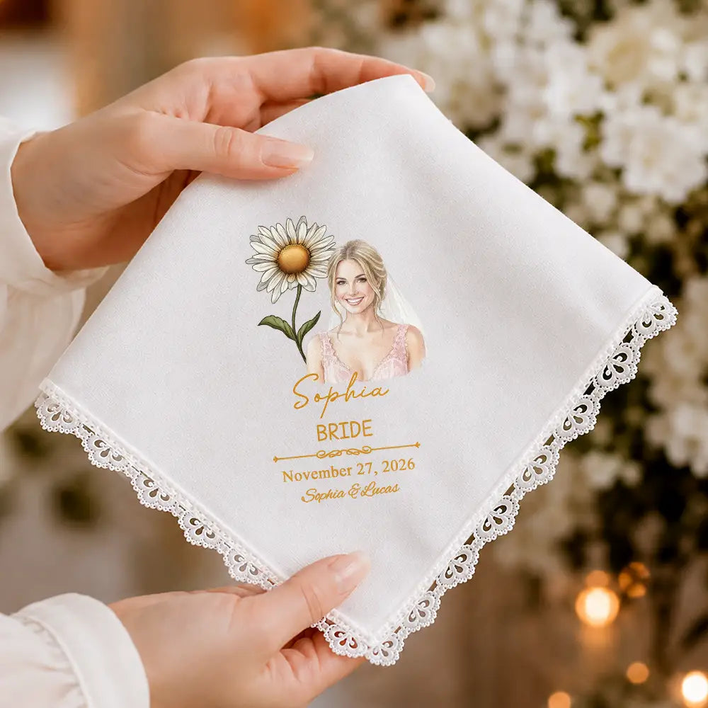 Art Design,Sentimental,Gift For Yourself,Gift For Women,Wedding,Photo - Watercolor - Remove BG - Custom Photo Realistic Watercolor Art Mother Of The Bride Groom & Birth Flower - Personalized Handkerchief