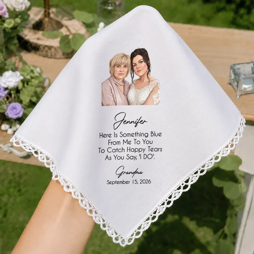 Art Design,Sentimental,Gift For Children,Gift For Daughter,Wedding,Photo - Semi Realistic Portrait,Custom Text - Custom Photo Semi Realistic Portrait Blue Wedding Bride Daughter - Personalized Handkerchief
