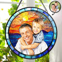 Custom Photo Stained Glass Dad Grandpa Papa Family - Personalized Stained Glass Window Hanging Suncatcher
