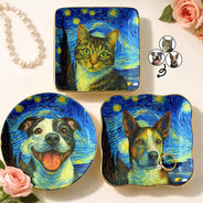 Dog Lovers,Pet Lovers,Cat Lovers,Happy,Non-Eng,Photo - Starry Night - Custom Photo Starry Night Dog Cat Pet Kid - Personalized Ring Dish