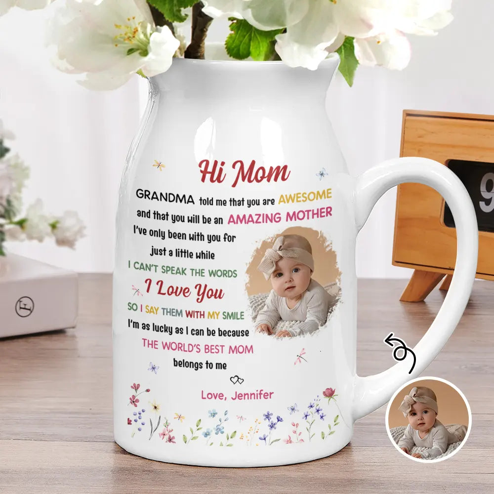Custom Photo The World's Best Mommy Belongs To Me - Personalized Ceramic Flower Vase