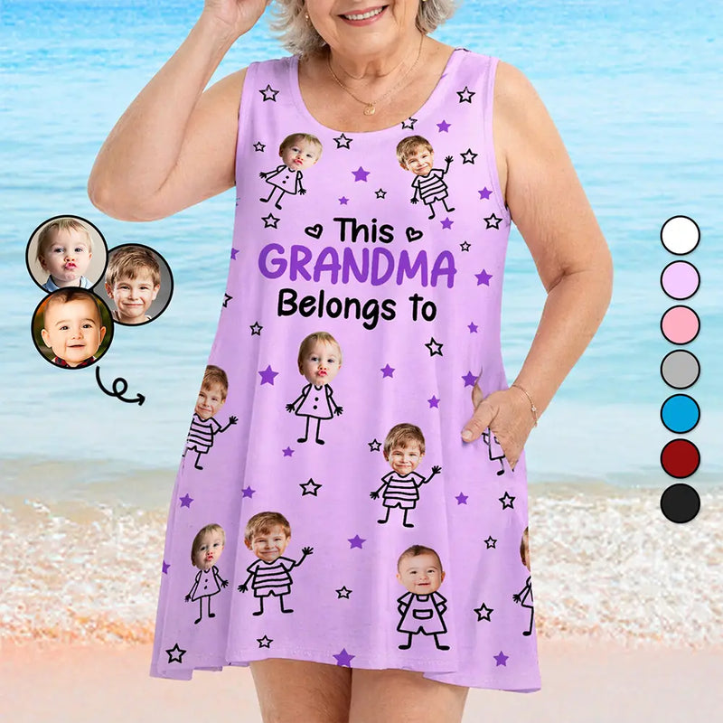 Gift For Grandma,Gift For Mother,Love,Stick Figure,Non-Eng,Photo,Icon - Custom Photo This Grandma Mom Belongs To Kids Pet - Personalized Sleeveless Tank Dress