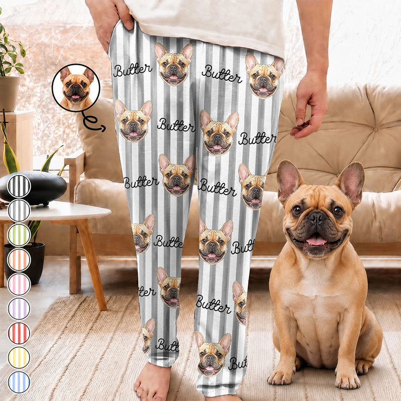 Art Design,Playful,Pet Lovers,Photo - Vivid Watercolor Art - Custom Photo Vivid Watercolor Art Happy Dog Cat Pet Stripe - Personalized Pajama Pants