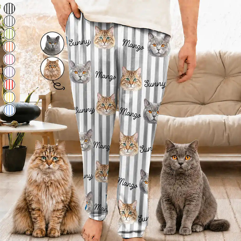 Art Design,Playful,Pet Lovers,Photo - Vivid Watercolor Art - Custom Photo Vivid Watercolor Art Happy Dog Cat Pet Stripe - Personalized Pajama Pants