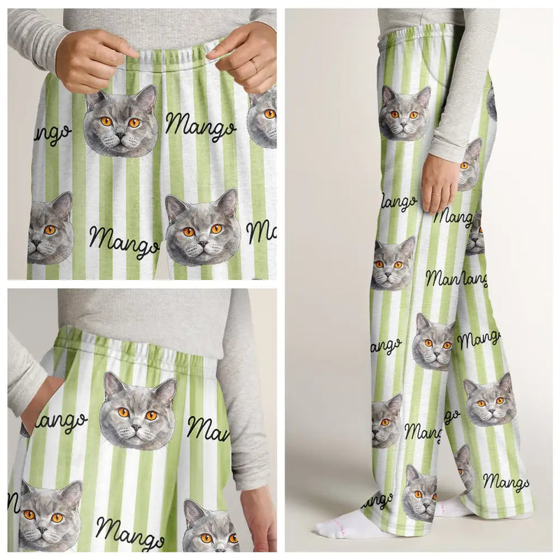 Custom Photo Vivid Watercolor Art Happy Dog Cat Pet Stripe - Personalized Pajama Pants