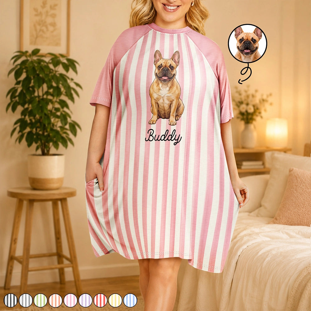 Custom Photo Vivid Watercolor Art Happy Dog Cat Pet Stripe - Personalized Women's Sleep Tee