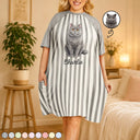 Pet Mom,Art Design,Playful,Gift For Mother,Pet Lovers,Photo - Vivid Watercolor Art - Custom Photo Vivid Watercolor Art Happy Dog Cat Pet Stripe - Personalized Women's Sleep Tee
