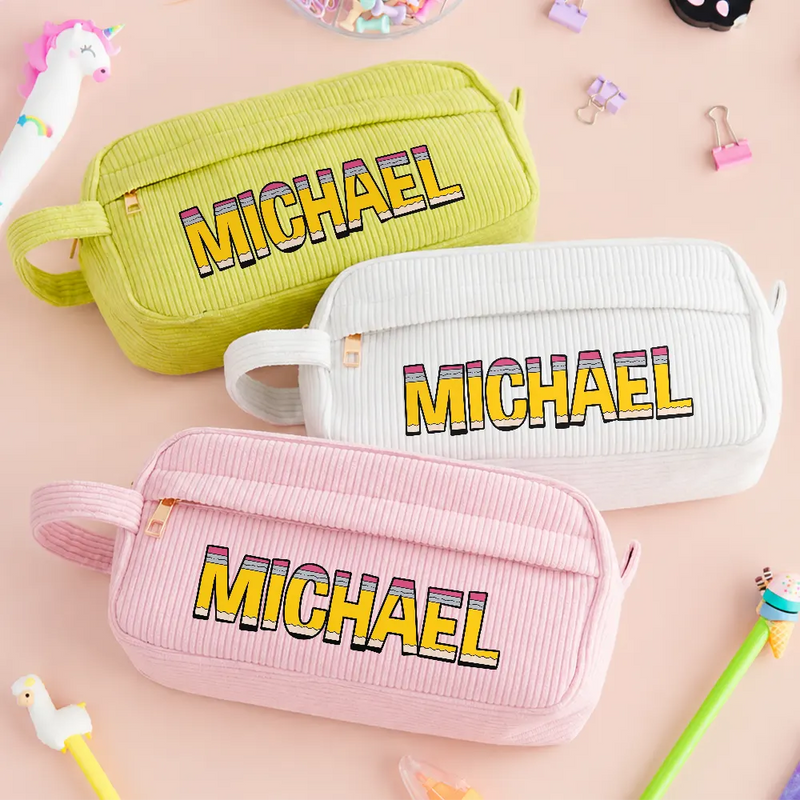 Back To School, Gift For Kids, Confident, Custom Text - Customize Name Pencil Pouch Back To School - Personalized Corduroy Pencil Case