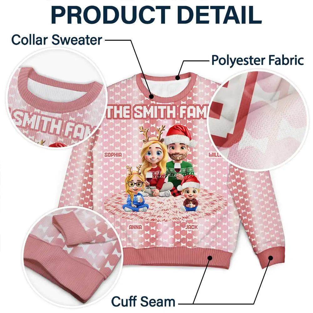 Gift For Couples, Parents, Family, Christmas, Happy - Cute Couple With Kids And Dogs Crochet Stripe Effect - Personalized Unisex Ugly Sweater