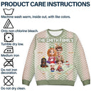 Gift For Couples, Parents, Family, Christmas, Happy - Cute Couple With Kids And Dogs Crochet Stripe Effect - Personalized Unisex Ugly Sweater