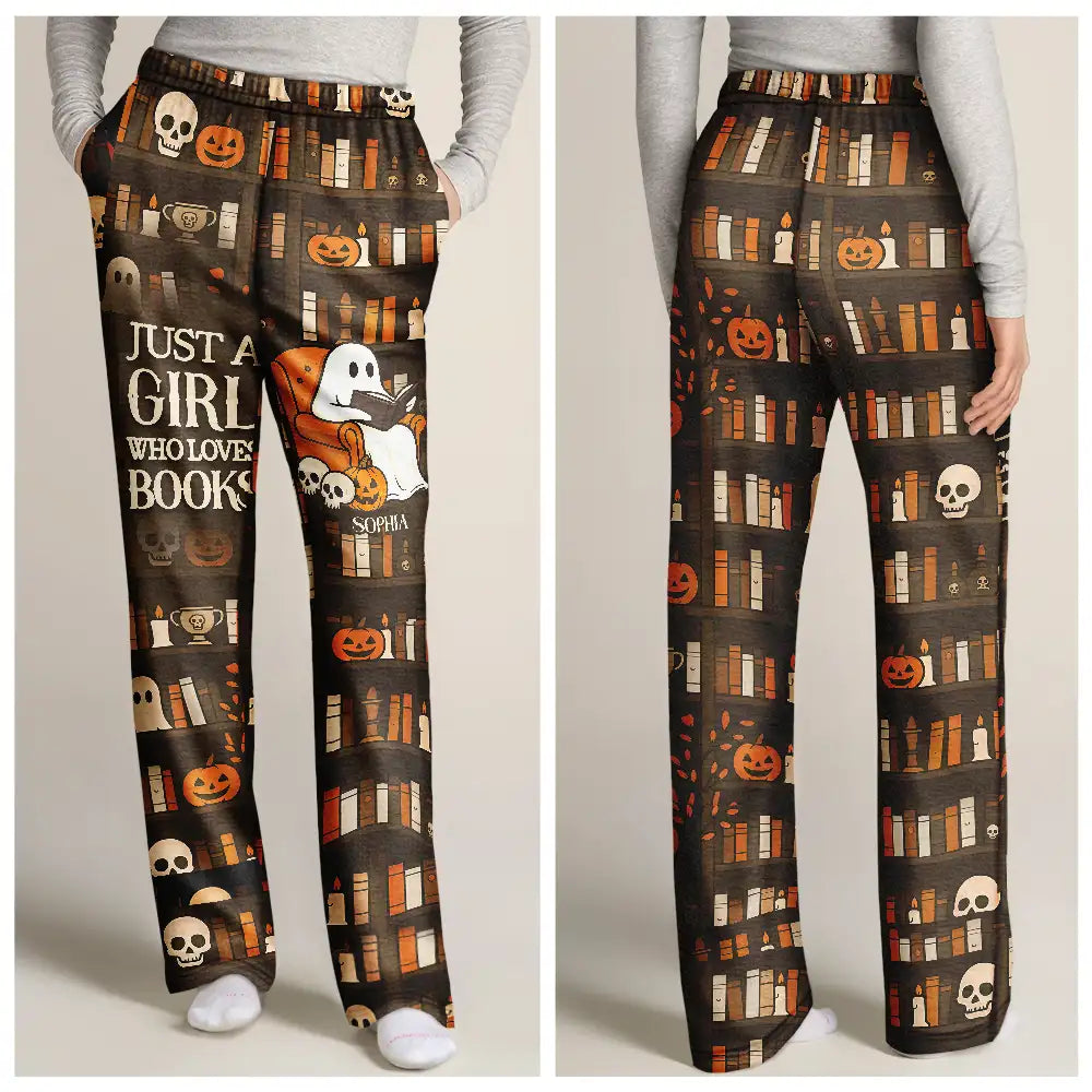 Reading, Gift For Yourself, Gift For Women, Happy - Cute Ghost Just A Girl Who Loves Books - Personalized Pajama Pants