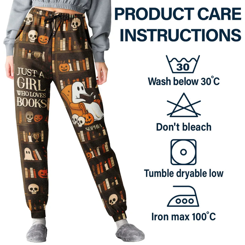 Reading, Gift For Yourself, Gift For Women, Happy - Cute Ghost Just A Girl Who Loves Books - Personalized Pajama Pants