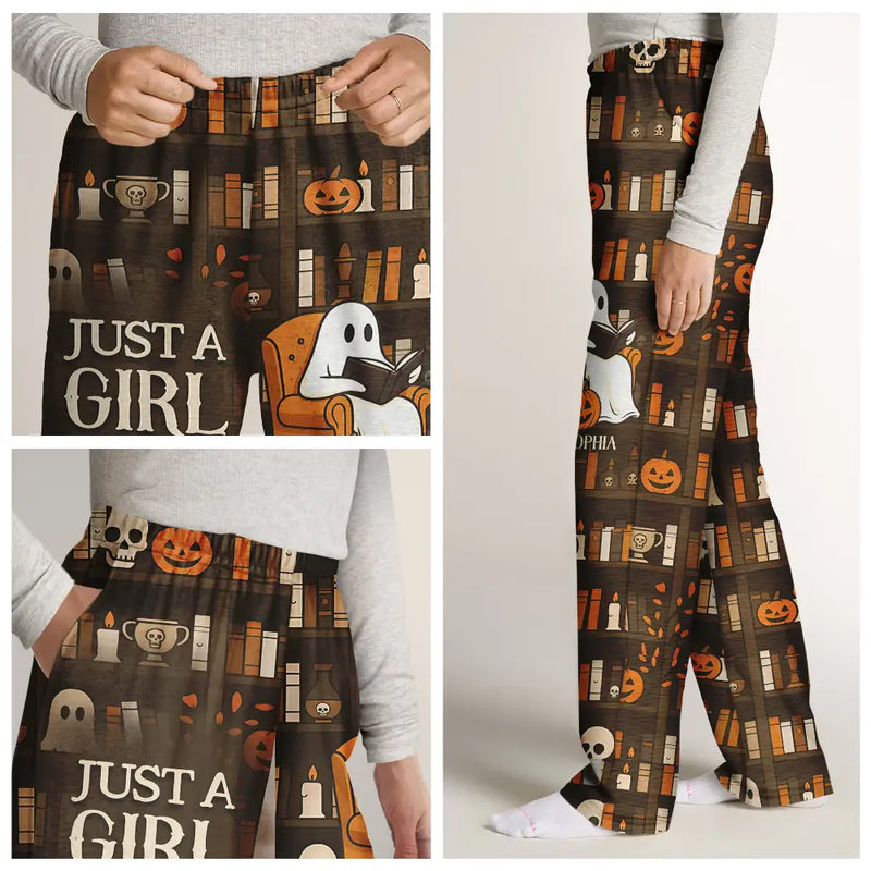 Reading, Gift For Yourself, Gift For Women, Happy - Cute Ghost Just A Girl Who Loves Books - Personalized Pajama Pants