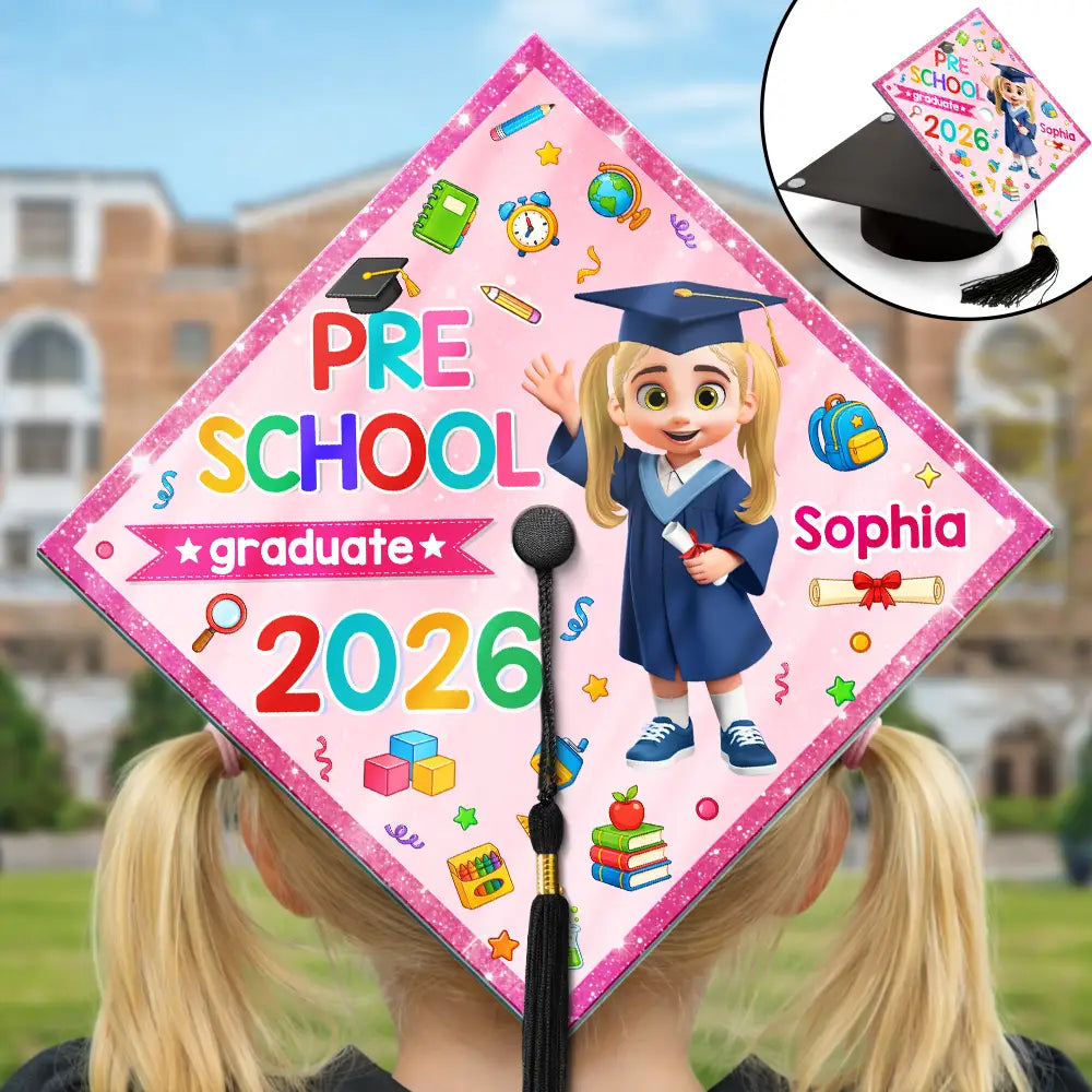 Graduation,Gift For Grandkids,Gift For Kids,Happy - Cute Graduation Kid Kindergarten Preschool - Personalized Graduation Cap Topper