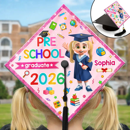 Cute Graduation Kid Kindergarten Preschool - Personalized Graduation Cap Topper