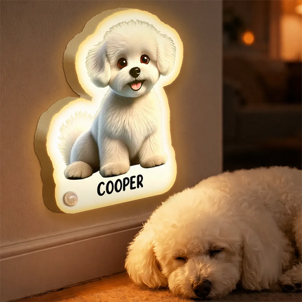 Cute 3D Effect Dog And Cat With Name - Personalized Motion Sensor Night Light