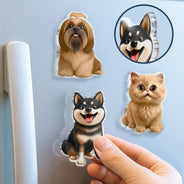 Pet Lovers, Cat Lovers, Dog Lovers, Non-Eng - Cute 3D Effect Dog And Cat With Name - Personalized Acrylic Fridge Magnet