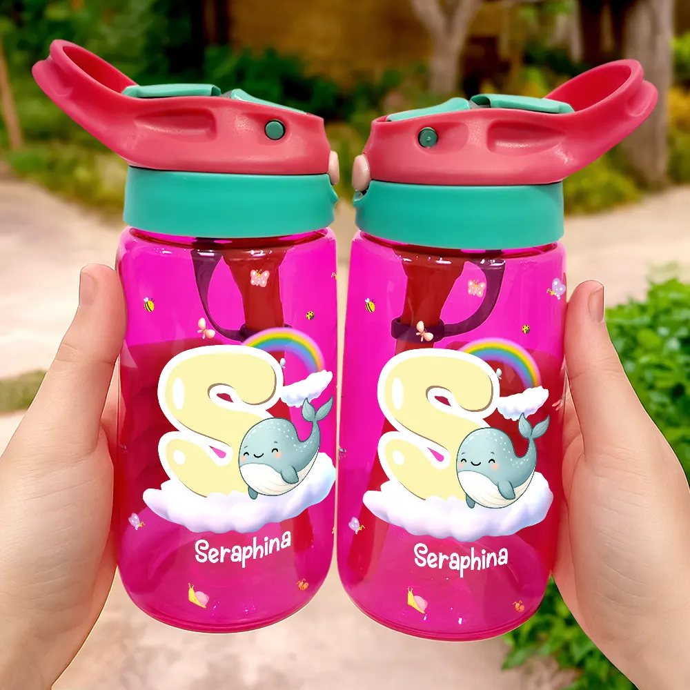 Back To School - Cute Animals with Letters - Personalized Kids Water Bottle With Straw