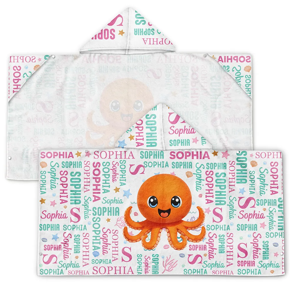 Gift For Kids,Gift For Grandkids,Happy - Cute Cartoon Animal - Personalized Hooded Beach Towel