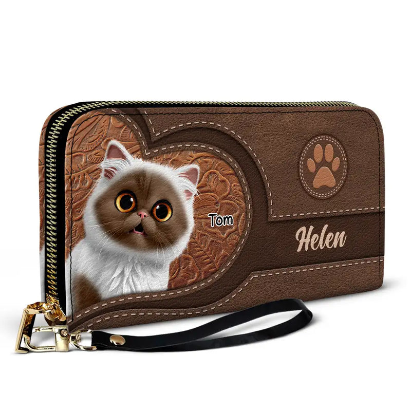 Cat Lovers - Cute Cats 3D Effect Aesthetic Pattern - Personalized Leather Long Wallet
