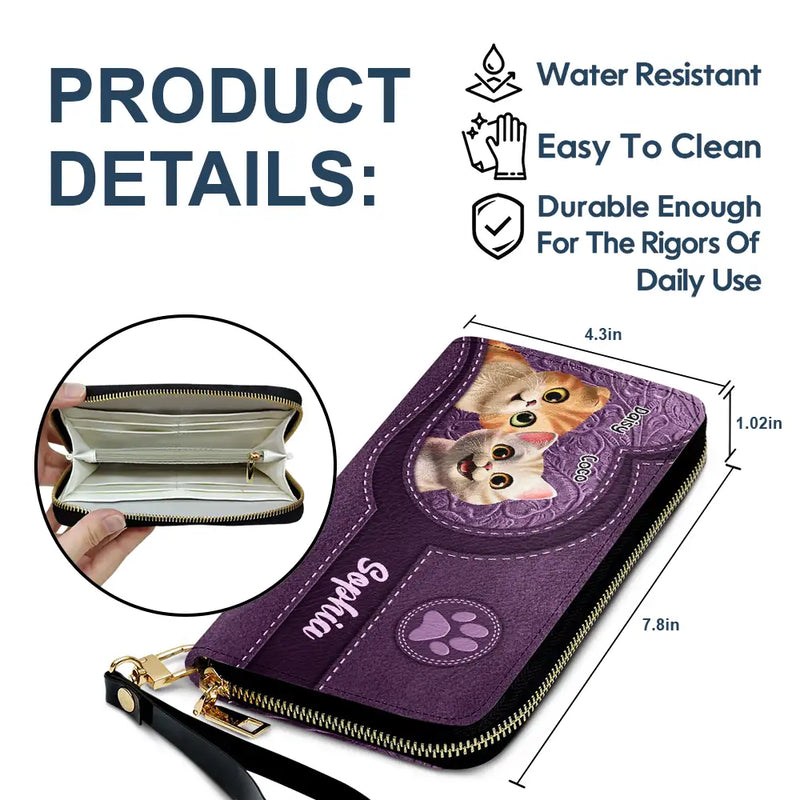 Cat Lovers - Cute Cats 3D Effect Aesthetic Pattern - Personalized Leather Long Wallet
