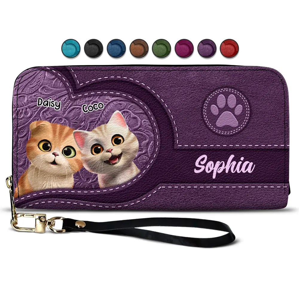Cute Cats 3D Effect Aesthetic Pattern - Personalized Leather Long Wallet