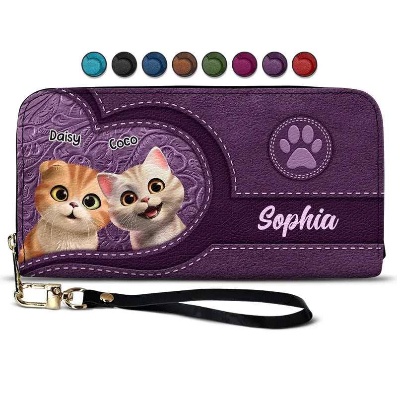 Cat Lovers - Cute Cats 3D Effect Aesthetic Pattern - Personalized Leather Long Wallet
