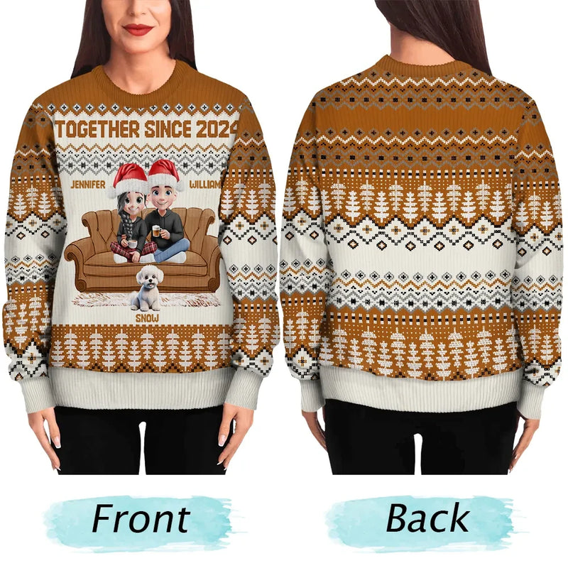 Gift For Couples, Dog Lovers, Family, Parents, Happy, Christmas - Cute Couple With Kids And Dogs 3D Effect - Personalized Unisex Ugly Sweater