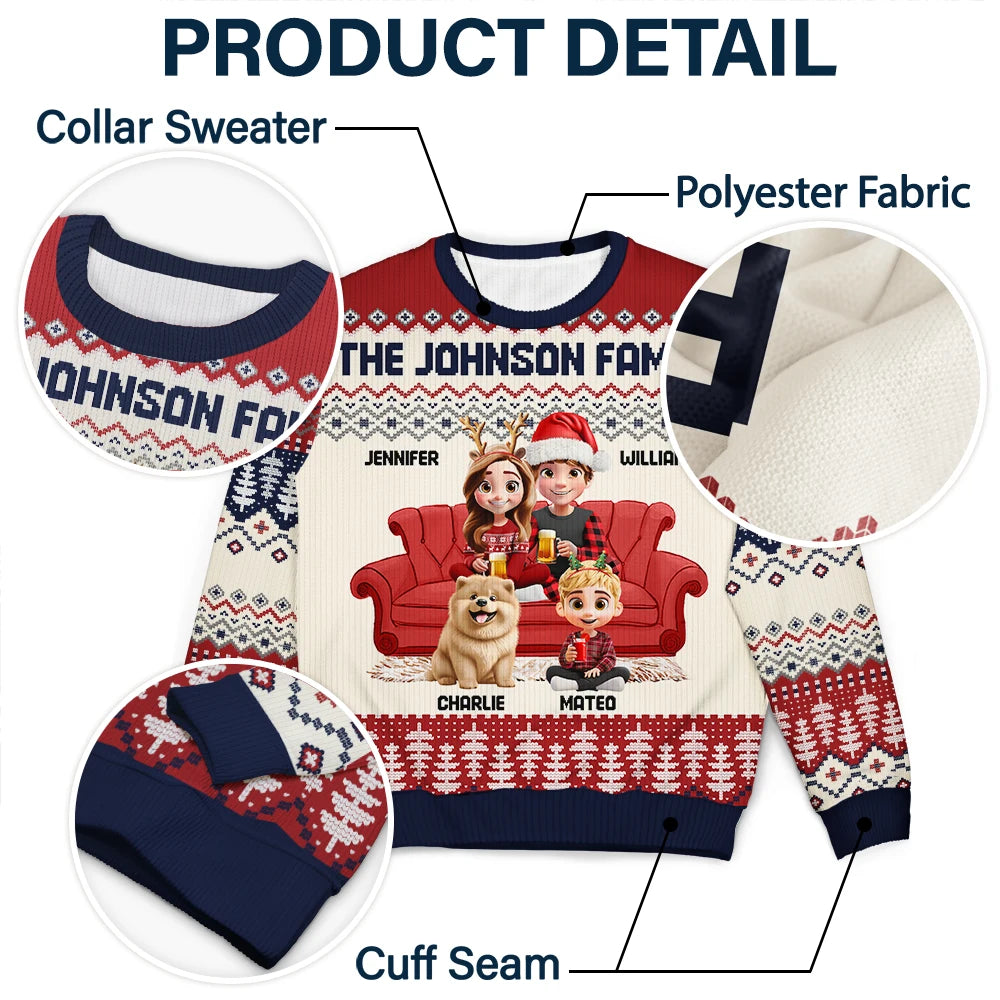 Gift For Couples, Dog Lovers, Family, Parents, Happy, Christmas - Cute Couple With Kids And Dogs 3D Effect - Personalized Unisex Ugly Sweater