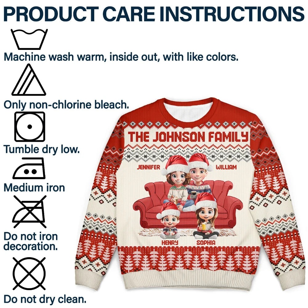 Gift For Couples, Dog Lovers, Family, Parents, Happy, Christmas - Cute Couple With Kids And Dogs 3D Effect - Personalized Unisex Ugly Sweater