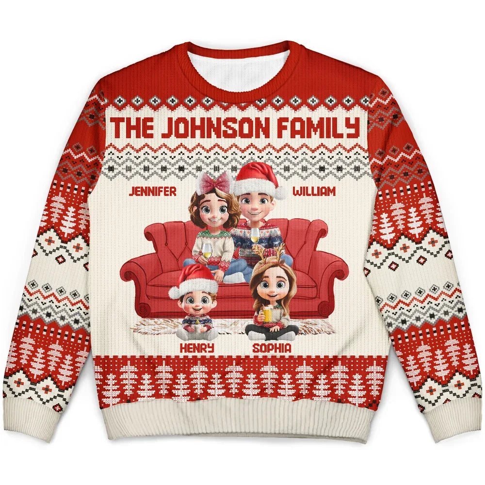 Gift For Couples, Dog Lovers, Family, Parents, Happy, Christmas - Cute Couple With Kids And Dogs 3D Effect - Personalized Unisex Ugly Sweater