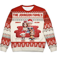 Gift For Couples, Dog Lovers, Family, Parents, Happy, Christmas - Cute Couple With Kids And Dogs 3D Effect - Personalized Unisex Ugly Sweater