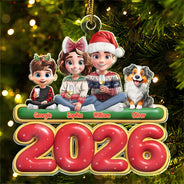 Gift For Couples,Family,Parents,Christmas,Pet Couple - Cute Couple With Kids And Dogs Cats 3D Effect - Personalized Custom Shaped Acrylic Ornament