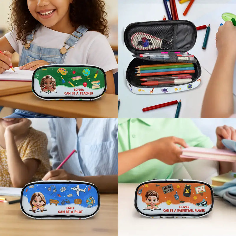 Gift For Kids, Back To School - Cute Kid Can Be Doctor Teacher Firefighter Astronaut - Personalized Pencil Case