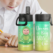 Gift For Kids, Back To School - Custom Photo Cute Kid Cosplay Animal - Personalized Kids Water Bottle