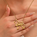 Dog Lovers, Dog Mom, Pet Lovers, Pet Mom, Love - Dog Shaped Line Art With Custom Name - Personalized Letter Necklace