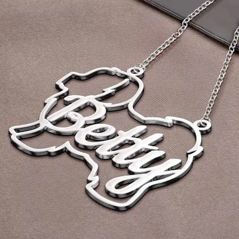 Dog Lovers, Dog Mom, Pet Lovers, Pet Mom, Love - Dog Shaped Line Art With Custom Name - Personalized Letter Necklace
