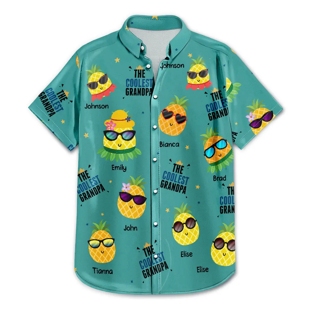 Gift For Grandpa, Gift For Father, Happy - Cute Pineapples In Sunglasses The Coolest Dad - Personalized Hawaiian Shirt