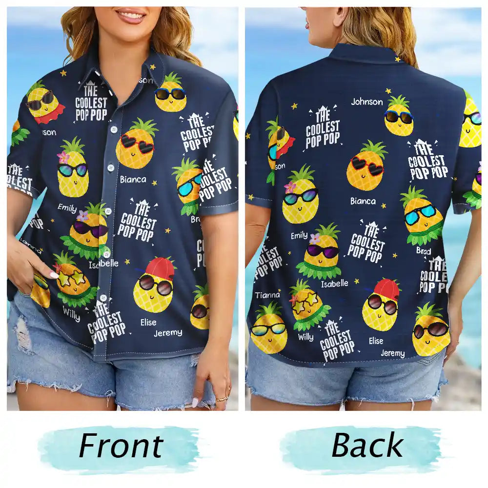 Gift For Grandpa, Gift For Father, Happy - Cute Pineapples In Sunglasses The Coolest Dad - Personalized Hawaiian Shirt