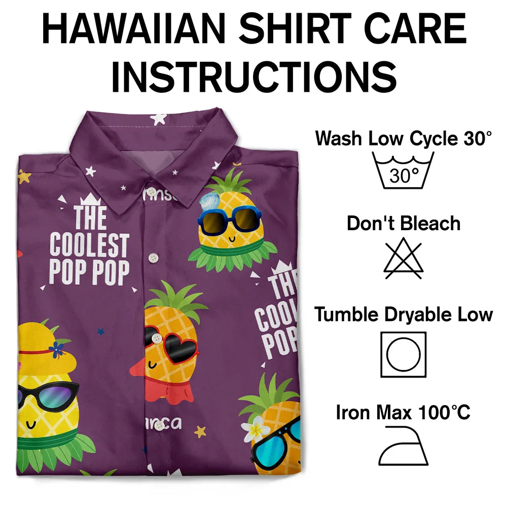 Gift For Grandpa, Gift For Father, Happy - Cute Pineapples In Sunglasses The Coolest Dad - Personalized Hawaiian Shirt