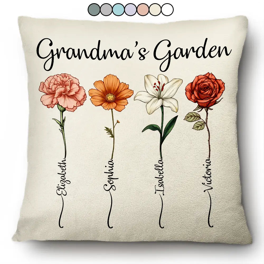 Gift For Grandma, Gift For Women, Gift For Mother - Grandma's Garden Birth Flower - Personalized Pillow
