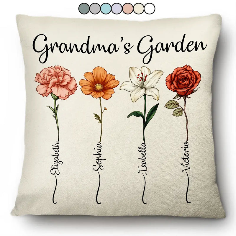 Gift For Grandma, Gift For Women, Gift For Mother - Grandma's Garden Birth Flower - Personalized Pillow
