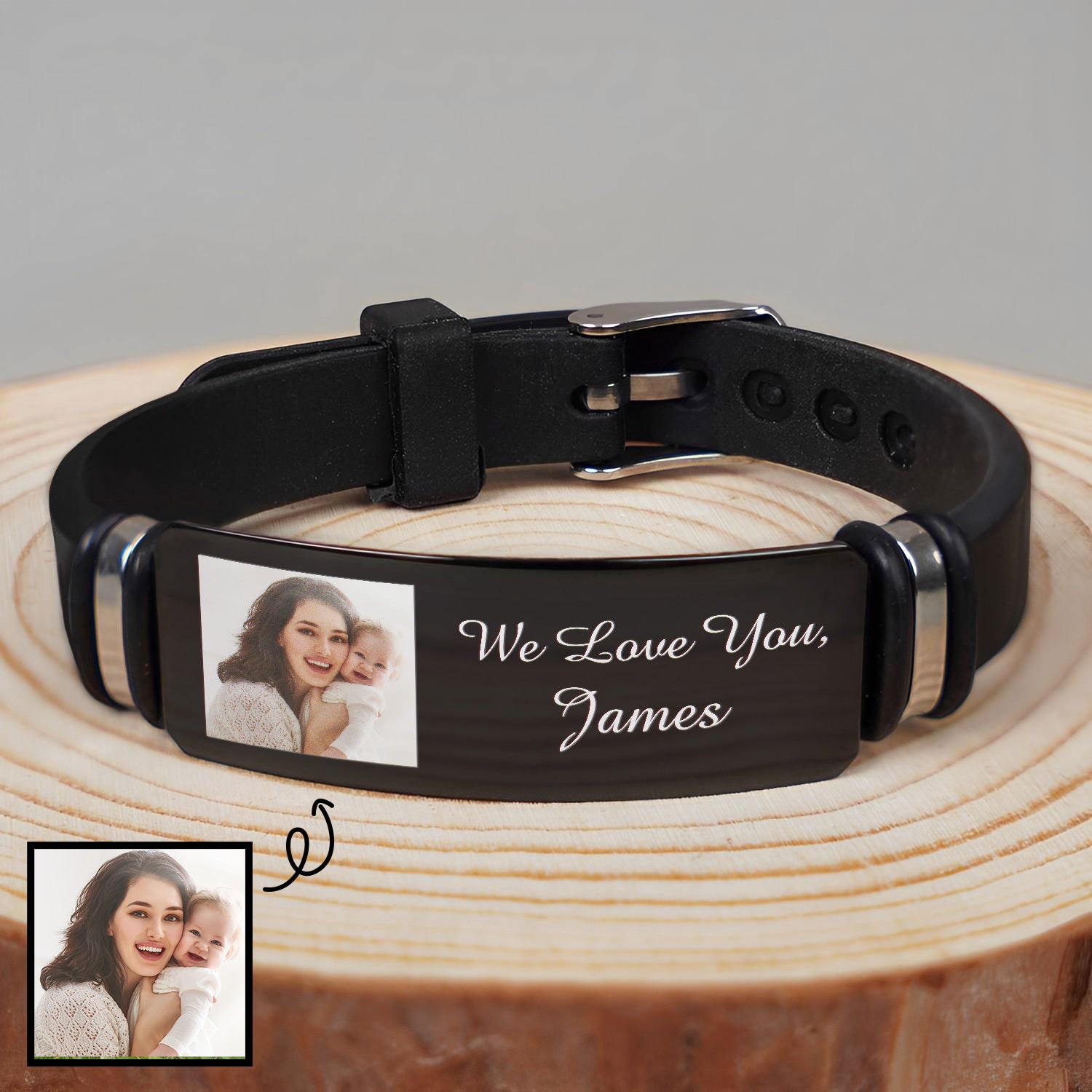 Custom Photo We Love You - Birthday, Loving Gift For Husband, Dad, New Parent - Personalized Engraved Bracelet