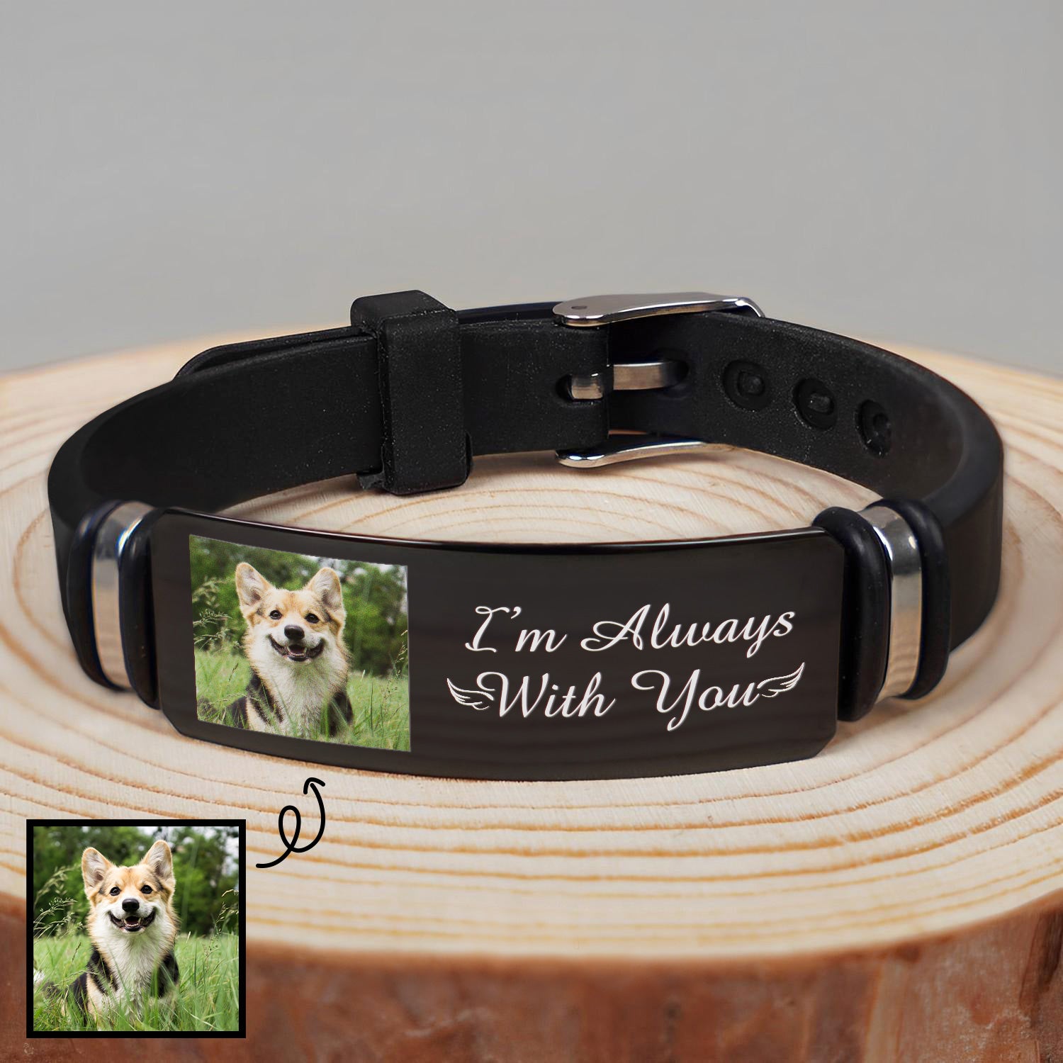 Custom Photo I'm Always With You - Memorial Gift For Pet Lover, Dog Mom, Cat Dad - Personalized Engraved Bracelet